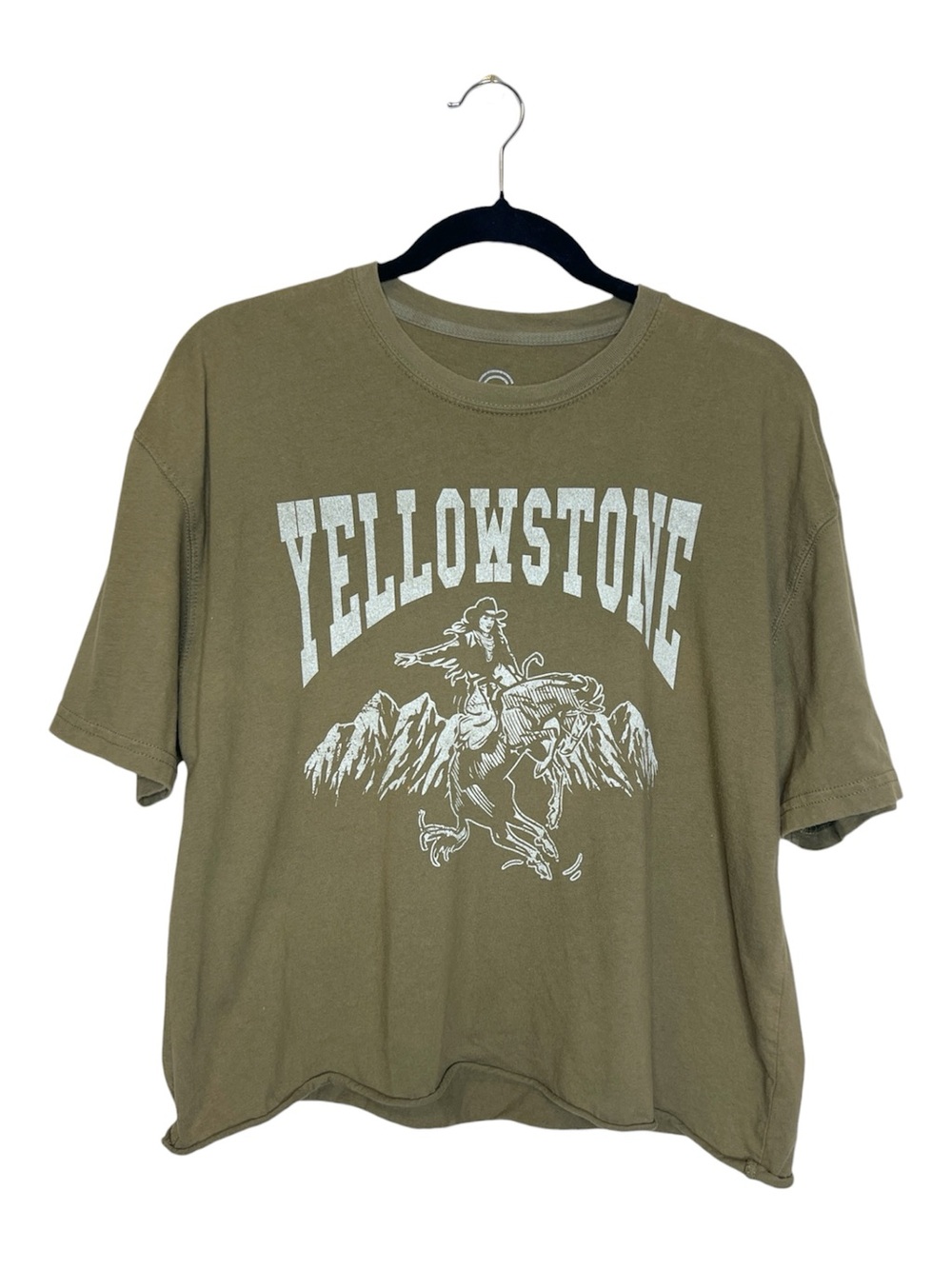 Yellowstone Western Mountain Scene Cowgirl cropped Oversized Tee size Large